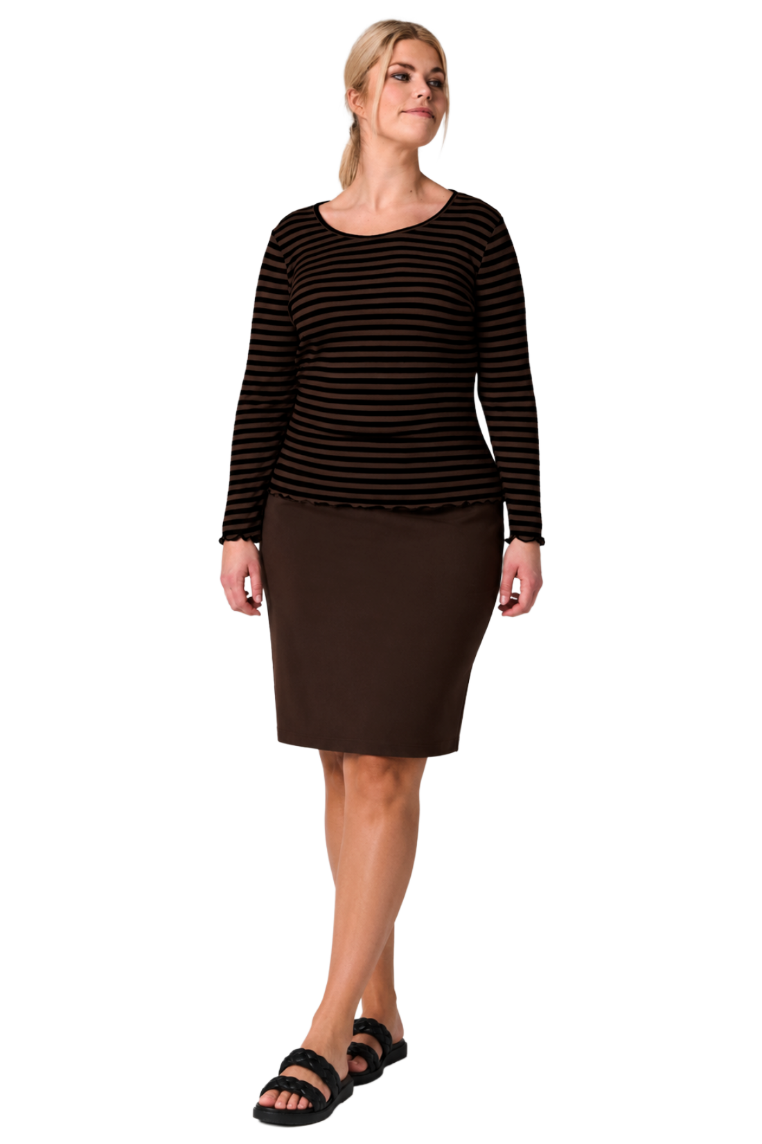 Bluse - rib brun/sort
